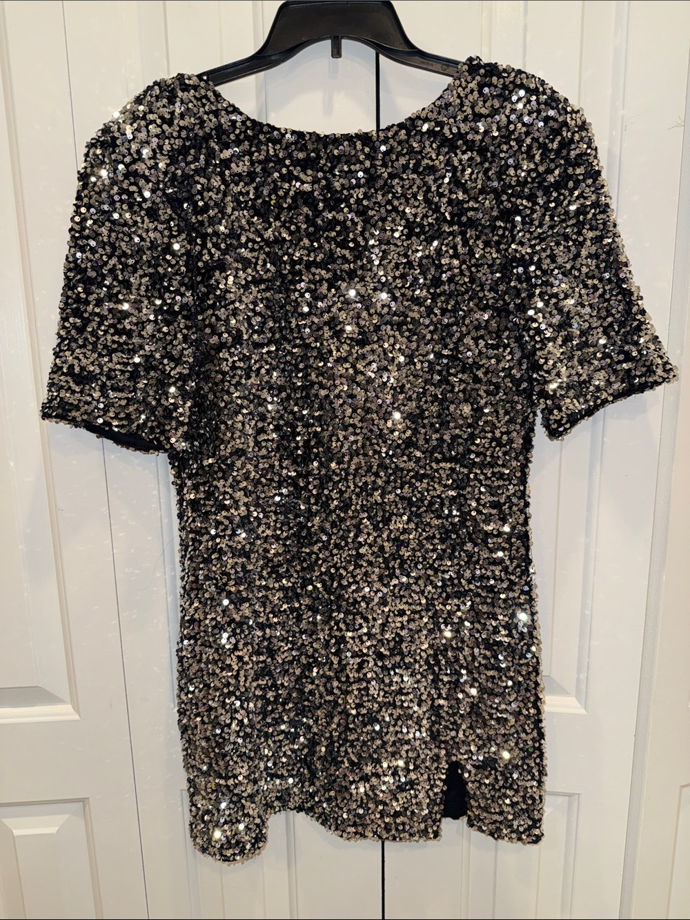 Sequin Short Sleeve Party Dress - Black Metallic